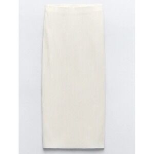 Beautiful People Midi Skirt‎ Brushed Ribbed Knit Pullon Off White Medium USA